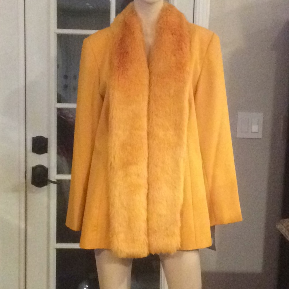 St. Anthony Evening Golden Yellow Fur-Trim Coat